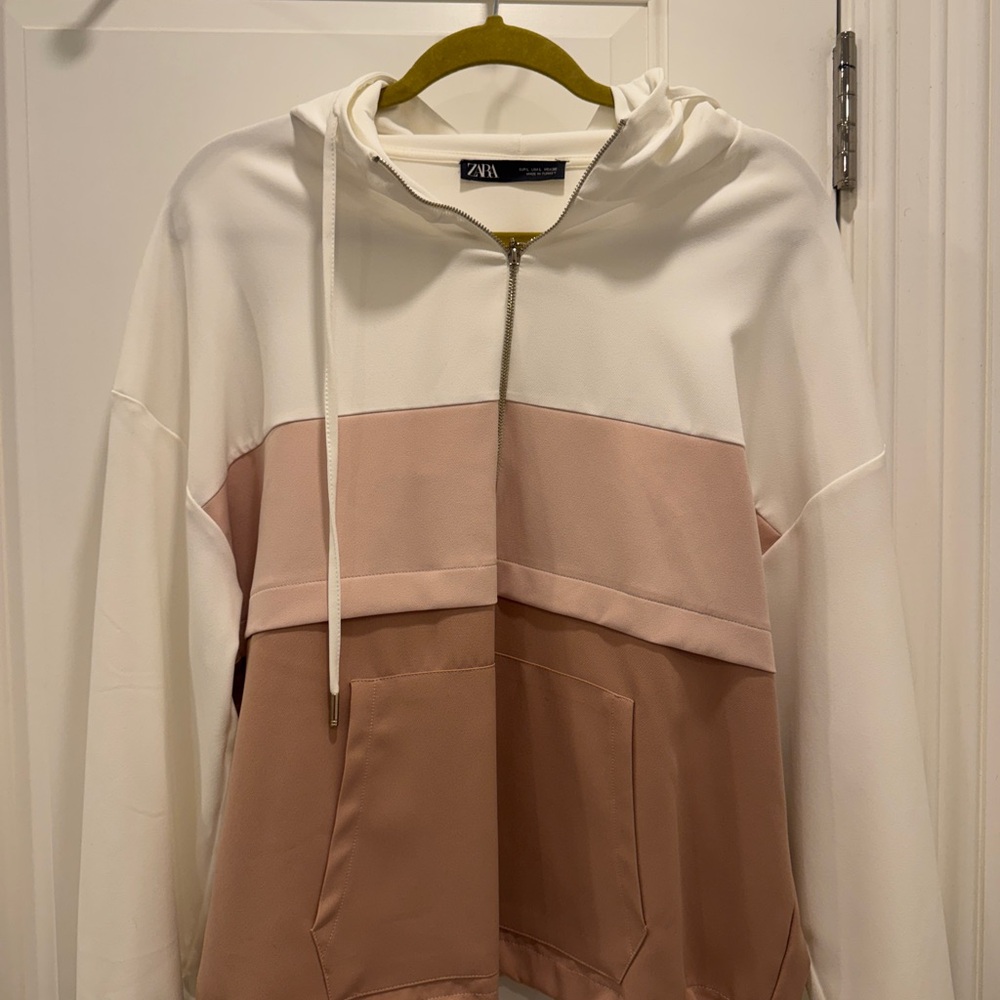 Zara Pink and White Colorblock Jacket with Half-Zip